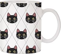 Vista 13 de Adorable taza de café de cerámica con diseño de raza de gato con diseño de rombos de 11 oz (Tuxedo)