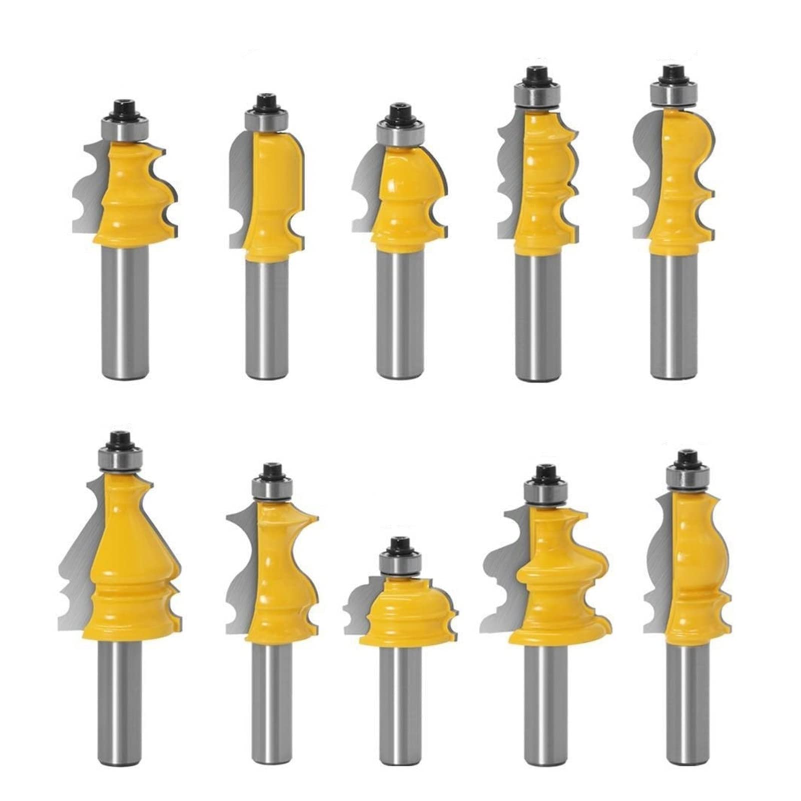 Fresas,Juego de fresas, 10 Unids/set Moldeado Arquitectónico Moldura de Vástago de 12 mm Juego de Brocas for Enrutador de Pasamanos Línea CNC Cortadores for Carpintería Fresa Frontal (Longitud del Bor