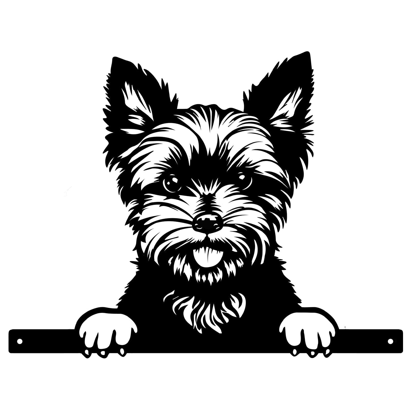 Primus Home & Garden Black Primus Peeking Dog Yorkie Metal Silhouette Garden Fence Topper Decoration
