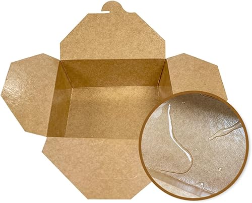 Miniatura 3 de Recipientes de comida Kraft Brown de 48 onzas – (paquete de 50) cajas de almuerzo reciclables resistentes a fugas y grasa, contenedores para