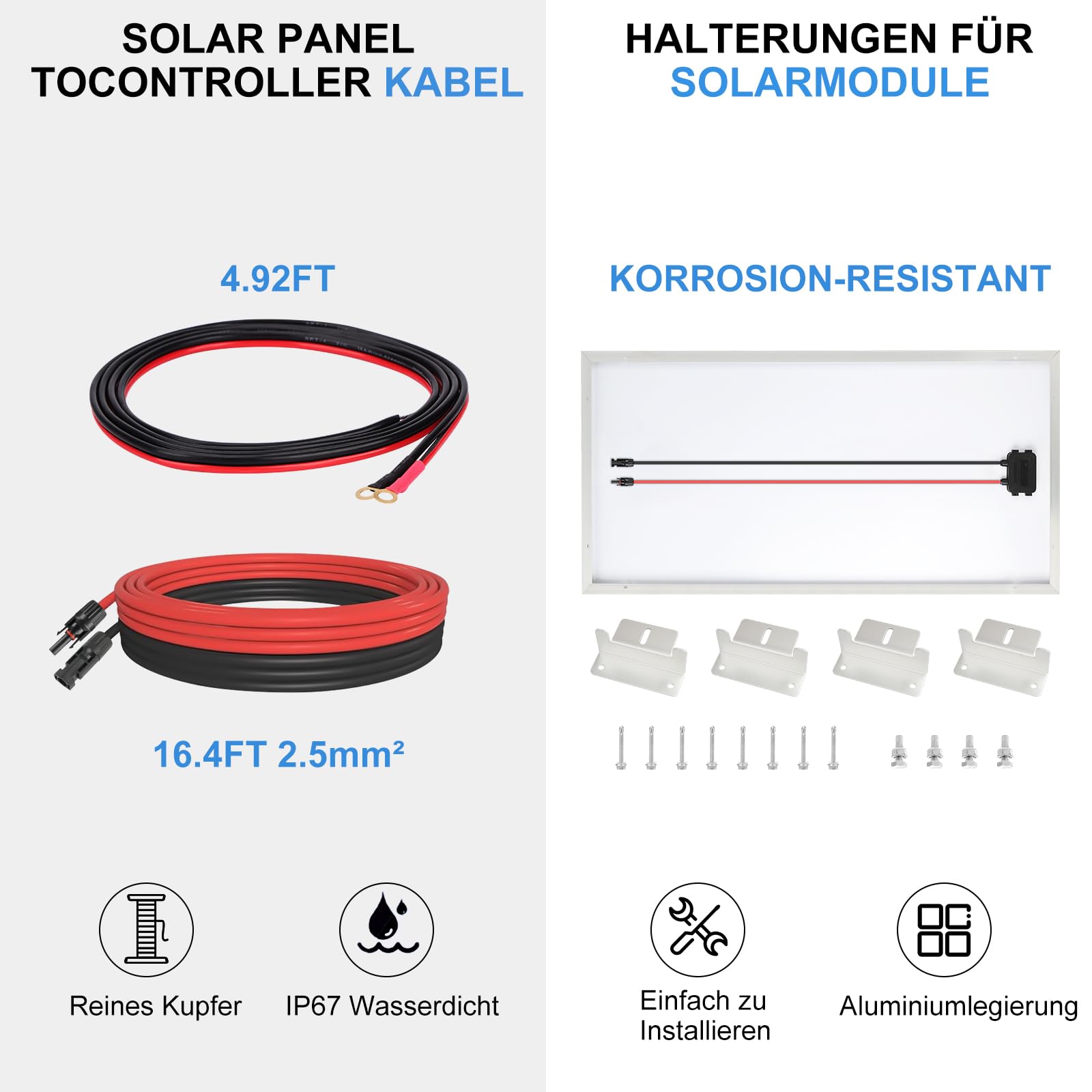 120W Monokristallines Solarpanel-Kit 12V Solarpanel 120 Watt Solarmodul enthält 20A Bluetooth Solarladeregler + 5m Solarkabel + Z-Brackets für Wohnmobil, Boot, Wohnwagen, Haushalt