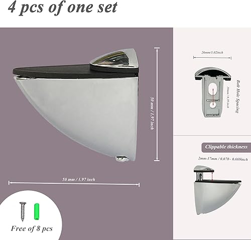 Miniatura 3 de Soporte de estante de vidrio ajustable de aleación grande de cromo cepillado Soporte flotante de madera y vidrio Soporte de vidrio resistente