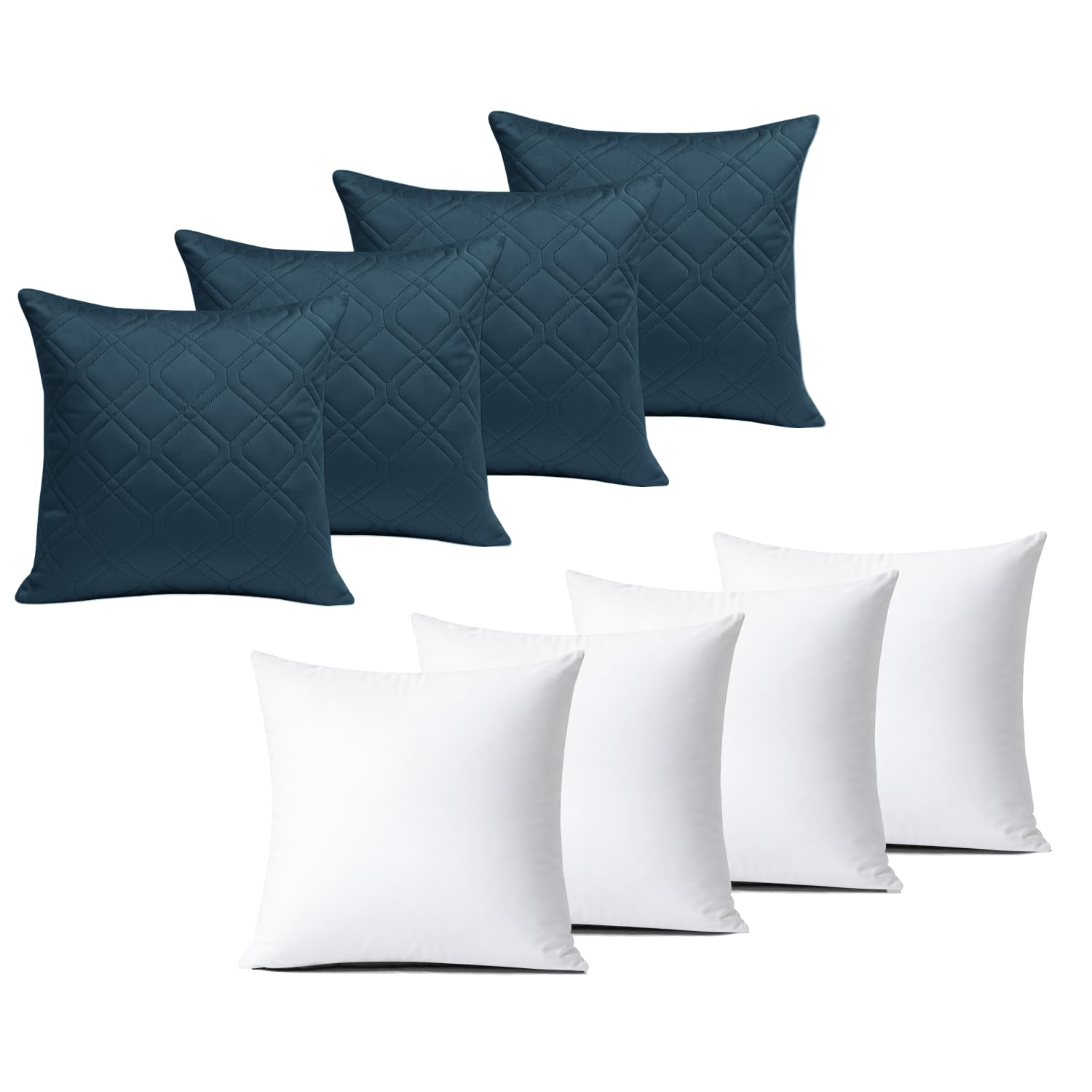 BedLooms Cushions with Covers Included 45x45 cm Navy Pack of 4 (4-Cushion Covers + 4-Cushion Inners) Ultrasonic Diamond Velvet Square Throw Pillow Cases with Invisible Zipper for Office Sofa Bedroom