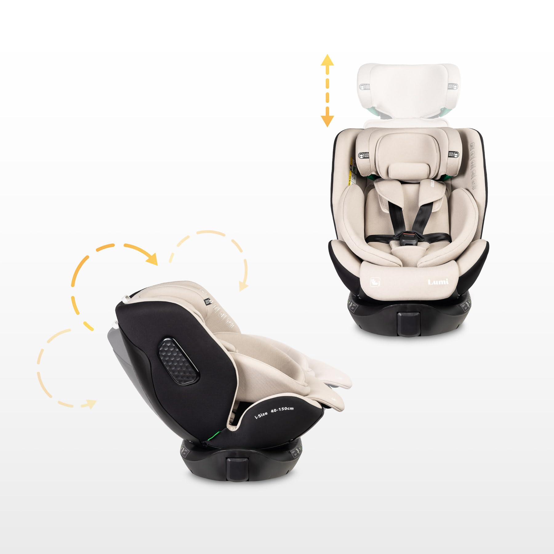 CARETERO - Lumi i-Size Kindersitz für Kinder - Kindersitzerhöhung Auto Kinder 40-150 cm, 12 Jahre Schutz Autositz, 360° Drehbar, ISOFIX & Stützfuß, Belüftet, Memory-Schaum - Grün