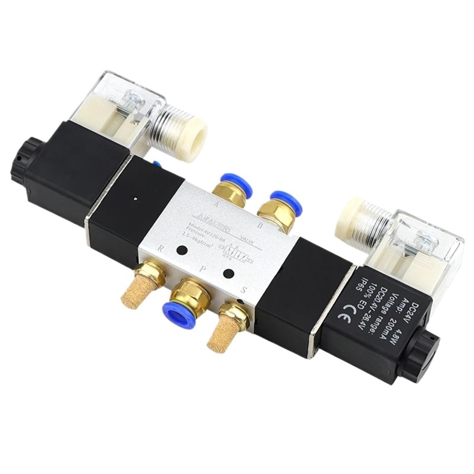 Magnetventil, 220 V, pneumatisch, 4V220-08, Luft, 5-Wege, 2 Positionen, 6,35 mm Spule, Legierung, intern, DC 12 V, elektrisch, 24 V Wechselstrom, 110 V (B 6 mm Armaturen, DC 24 V)