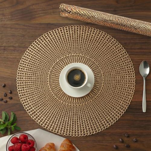 Image of Kuber Industries 4 Pcs Set Leather Side Table Mats | Washable Placemat /Dining Table Mat for Wedding and Family Functions | Chain Design Round - Copper