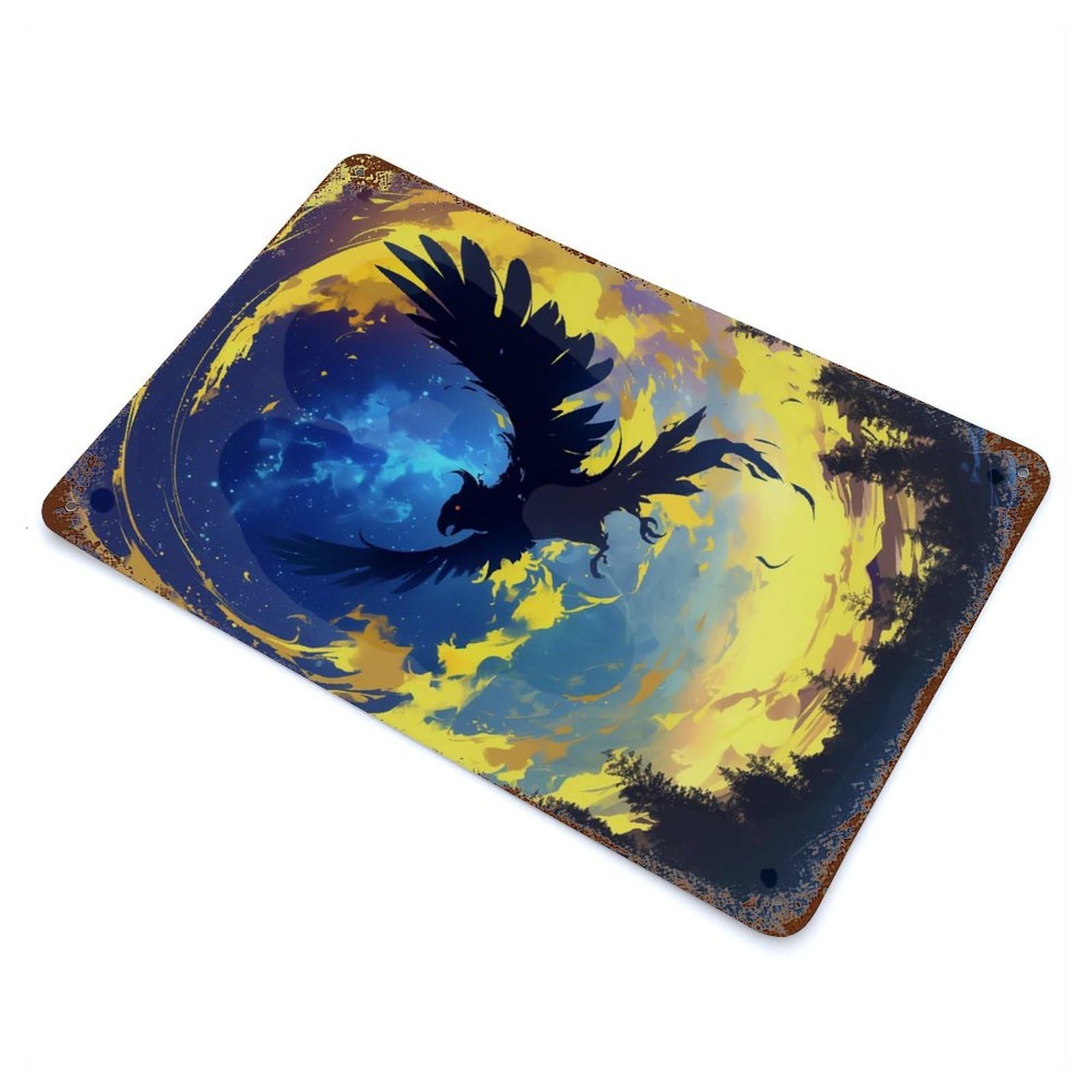 Black Bird in Flight Weathered Tin Sign 11.8"x7.9", Ideal for Basement, Hobby Room And Garage Decor