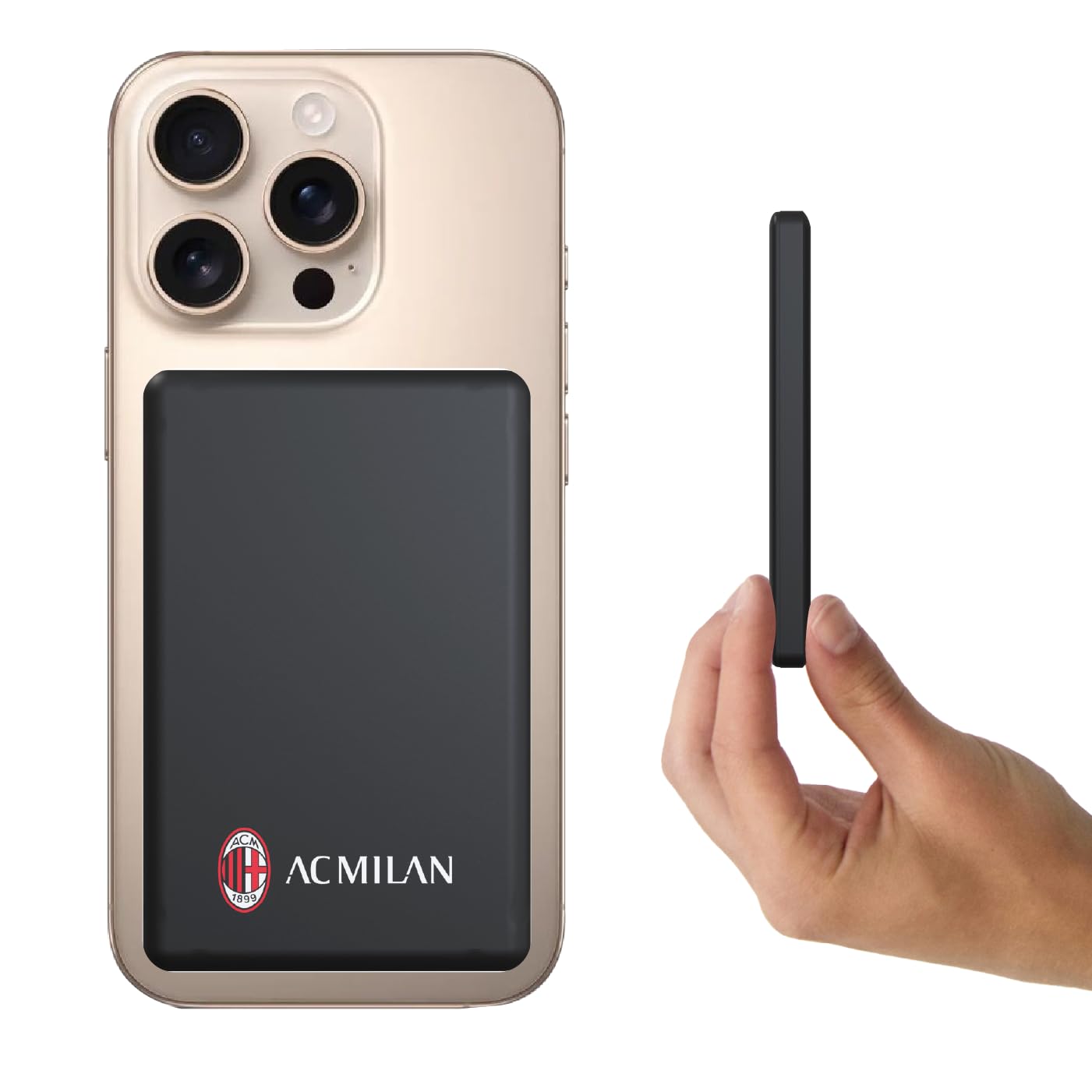 Powerbank Ac Milan Wireless MagSafe 5000mAh – Compatibile con Apple e Android, Ricarica Rapida Wireless e via Cavo Type-C – Cavo Incluso
