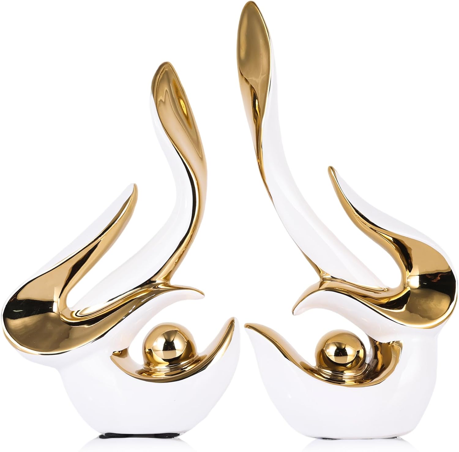 Mid Century Modern Abstract Art Home Decor Accent,Porcelain Statues for Living Room Coffee Table Centerpieces for Dining Room,Ceramic Sculptures and Gold Knick Knacks for TV Stand Decor (White Gold)