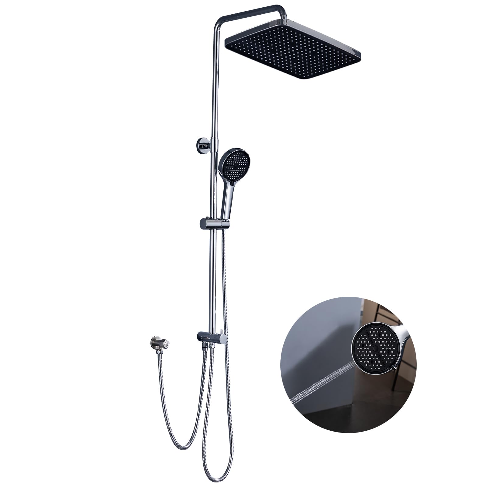 GAOZHI 32x21cm Colonna Doccia senza Miscelatore in Acciaio INOX 304 Cromato, Saliscendi Doccia Regolabile 63-105cm Set Doccia a Pioggia con Soffione Doccia Grande e Doccetta a Mano Cromo Quadrato