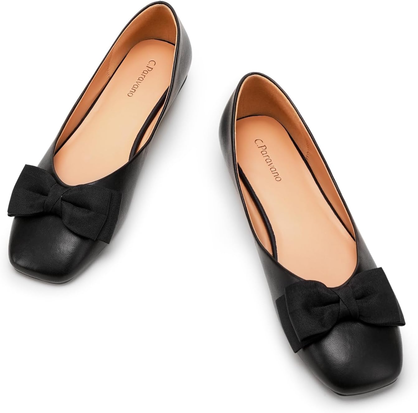 C.Paravano Women's Flats | Genuine Leather | Women's Ballet Flats | Square Toe Shoes | Leather Flats for Women