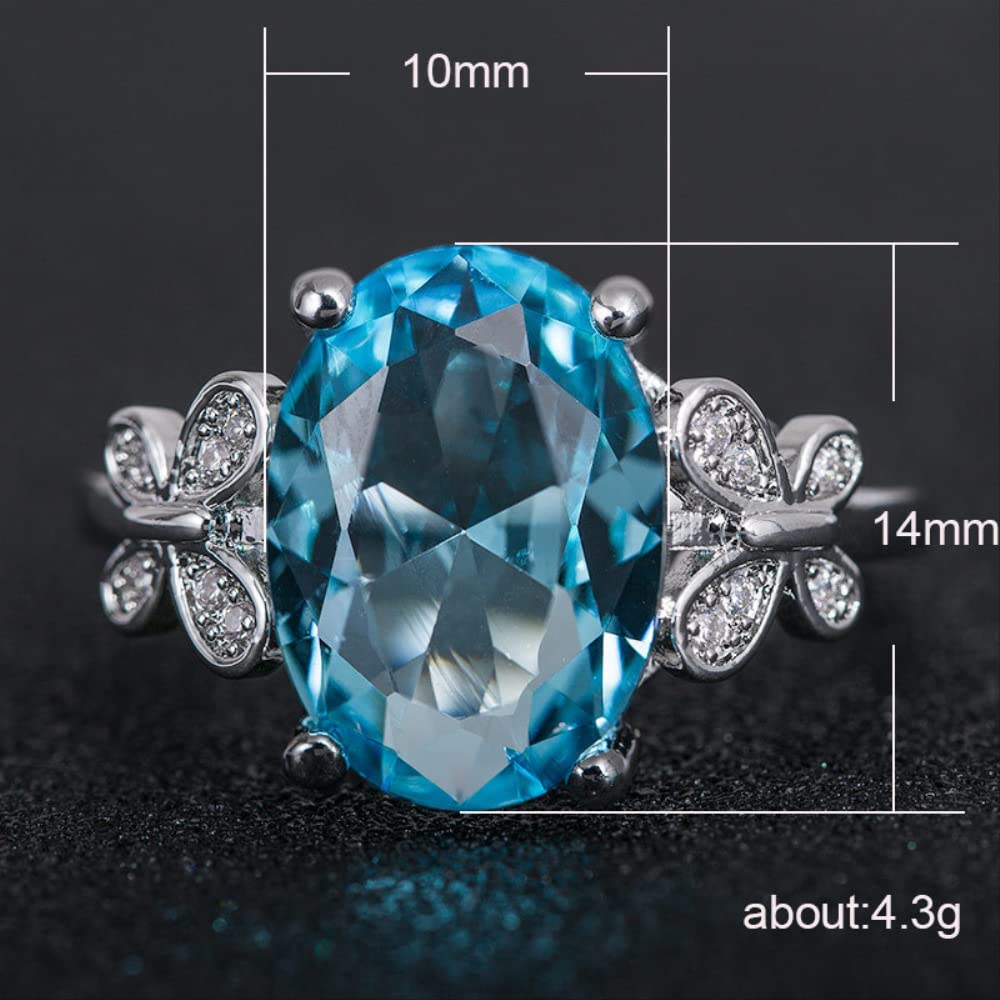 100% echter 925-Ring mit 10 x 14 mm Aquamarin-Edelstein, für Damen, Verlobung, Ehering, edler Schmuck