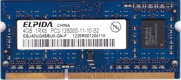Elpida EBJ40UG8BBU0-GN-F 4GB Notebook SODIMM DDR3 PC128001600 UNBUF 1.5v 1RX8 204P 512MX64 512mX8