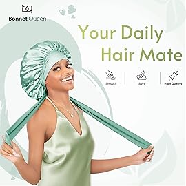 BONNET QUEEN Silk Bonnet for Sleeping Women Satin Bonnet Night Sleep Cap Wrap for Curly Hair with Adjustable Tie Band, Single Layer, Sage