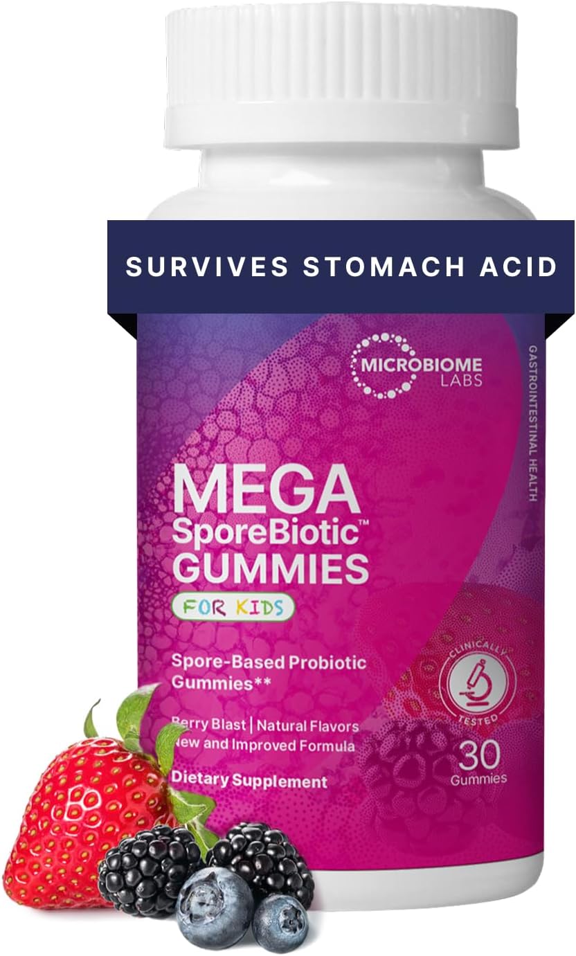 – Microbiome Labs MegaSporeBiotic Kids Probiotic Gummies, Berry Flavour, 30 Count