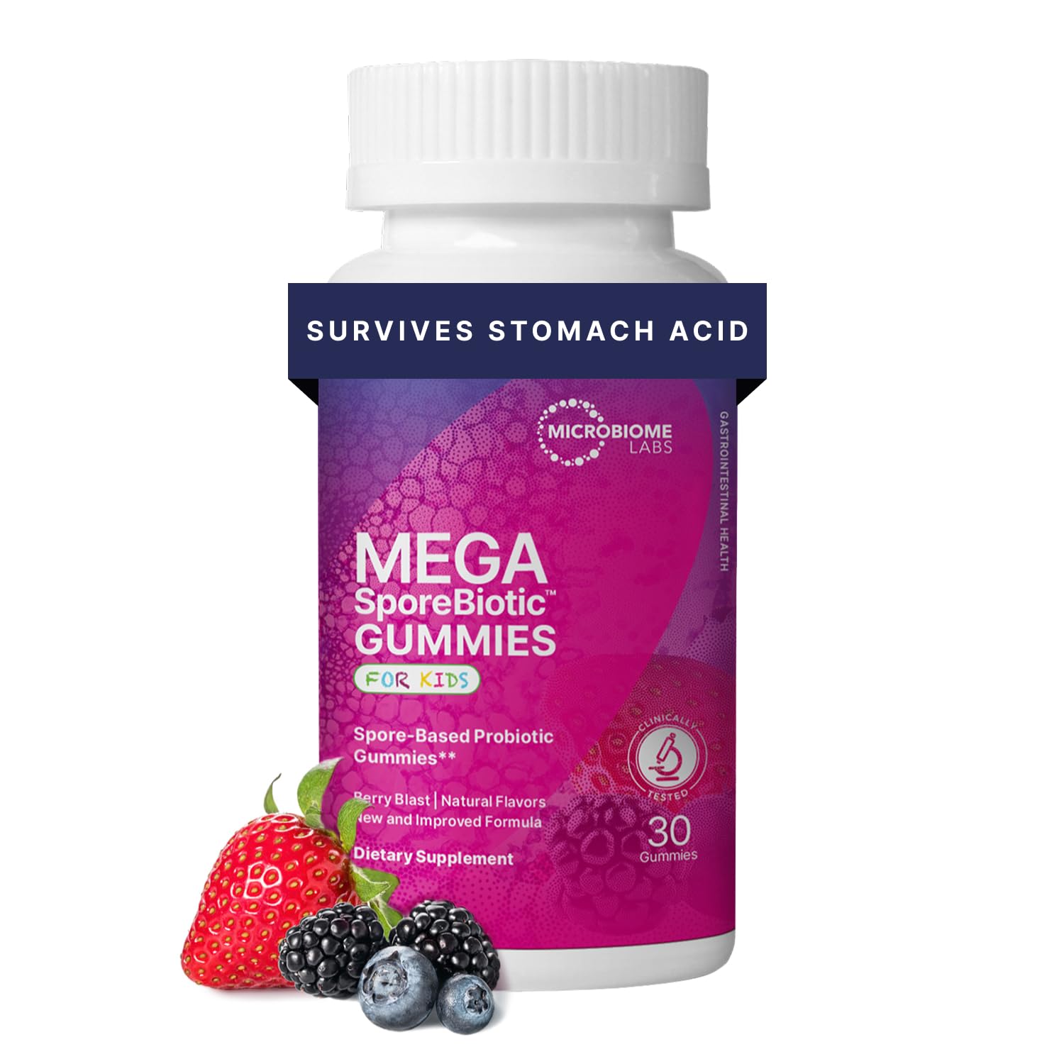 Microbiome Labs MegaSporeBiotic Kids Probiotic Gummies, Berry Flavour, 30 Count