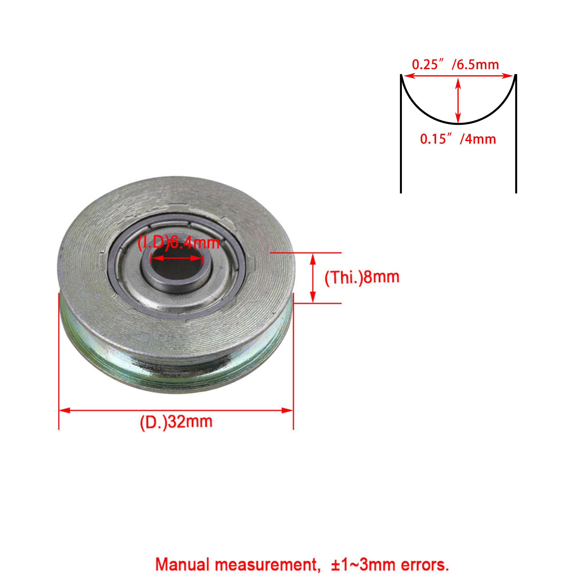 Puleggia U-Sd per impieghi gravosi con cuscinetti a sfera 6200, struttura in alluminio e acciaio da 6,4 x 32 x 8 mm, prestazioni ottimali per sollevamento, sartiame e sollevamento