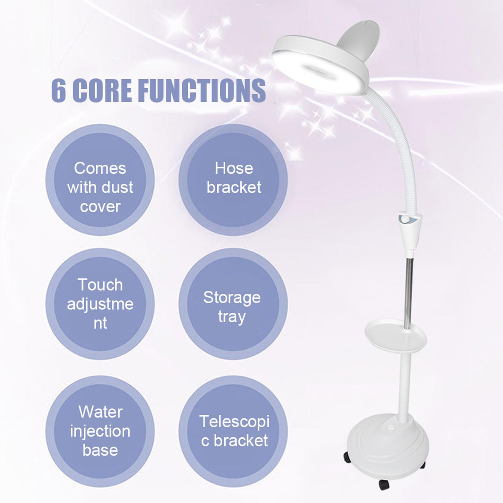 FILFEEL Lámpara de pie con Lupa, lámpara LED de luz fría con Aumento de 8 aumentos para esteticistas, lámpara de pie Ajustable con Lupa para Leer, Manualidades, Costura, Trabajo, Tatuaje