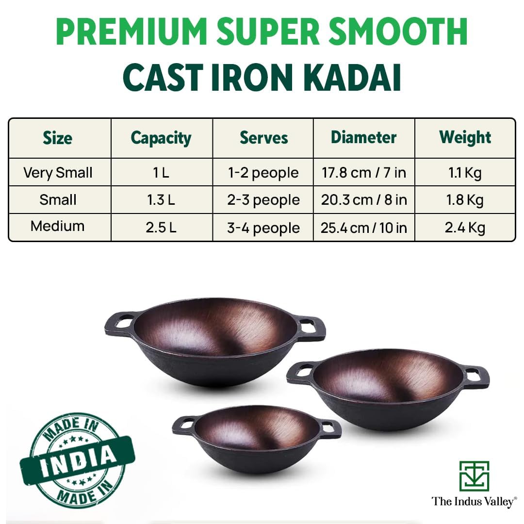 The Indus Valley Super Smooth Cast Iron Kadai | Medium, 25.4cm/10 inch, 2.5Ltr, 2.4kg | Nonstick, Pre-Seasoned Kadhai, 100% Pure & Toxin-Free, No Chemical Coating 1