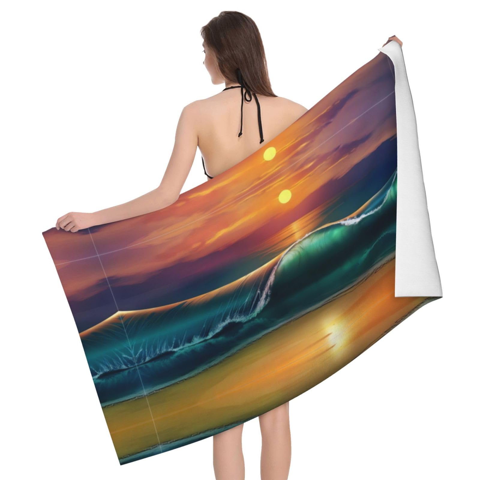 QAZWZML Home microfiber Sunset Seaside prints bath towels for travel, beach, and bathroom use. Highly absorbent and soft pool towels for men and women, quick drying