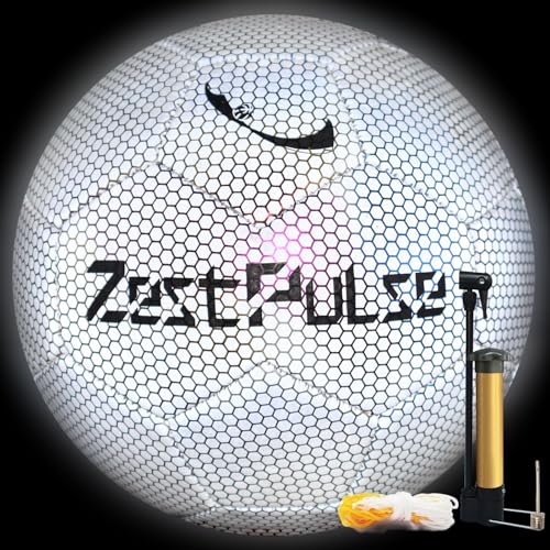 ZestPulse Holographic Reflective Soccer Ball Size 4 & 5 for Kids & Adults, High Visibility for Night Games, Training | Ideal Gift for Boys 8-12 (Light)