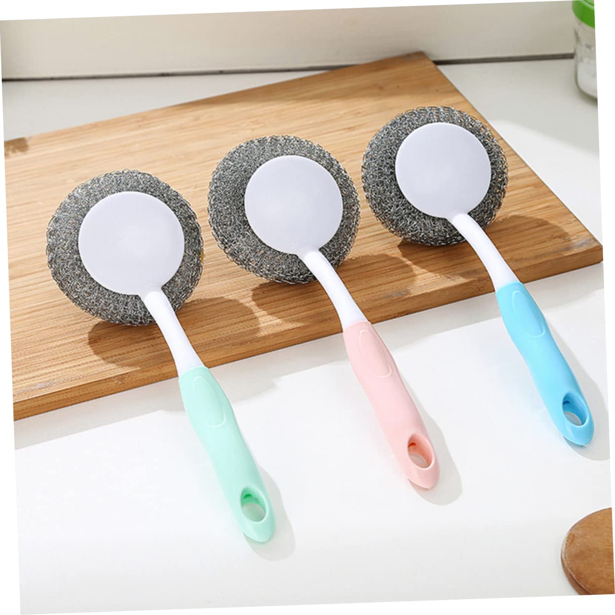 WOFASHPURET Ball Brush for Dishwashing Kitchen Cleaning Ergonomic Non Slip Handle Effortless Scrubbing for Pans Pots Dishes and Glasses Green Scourer
