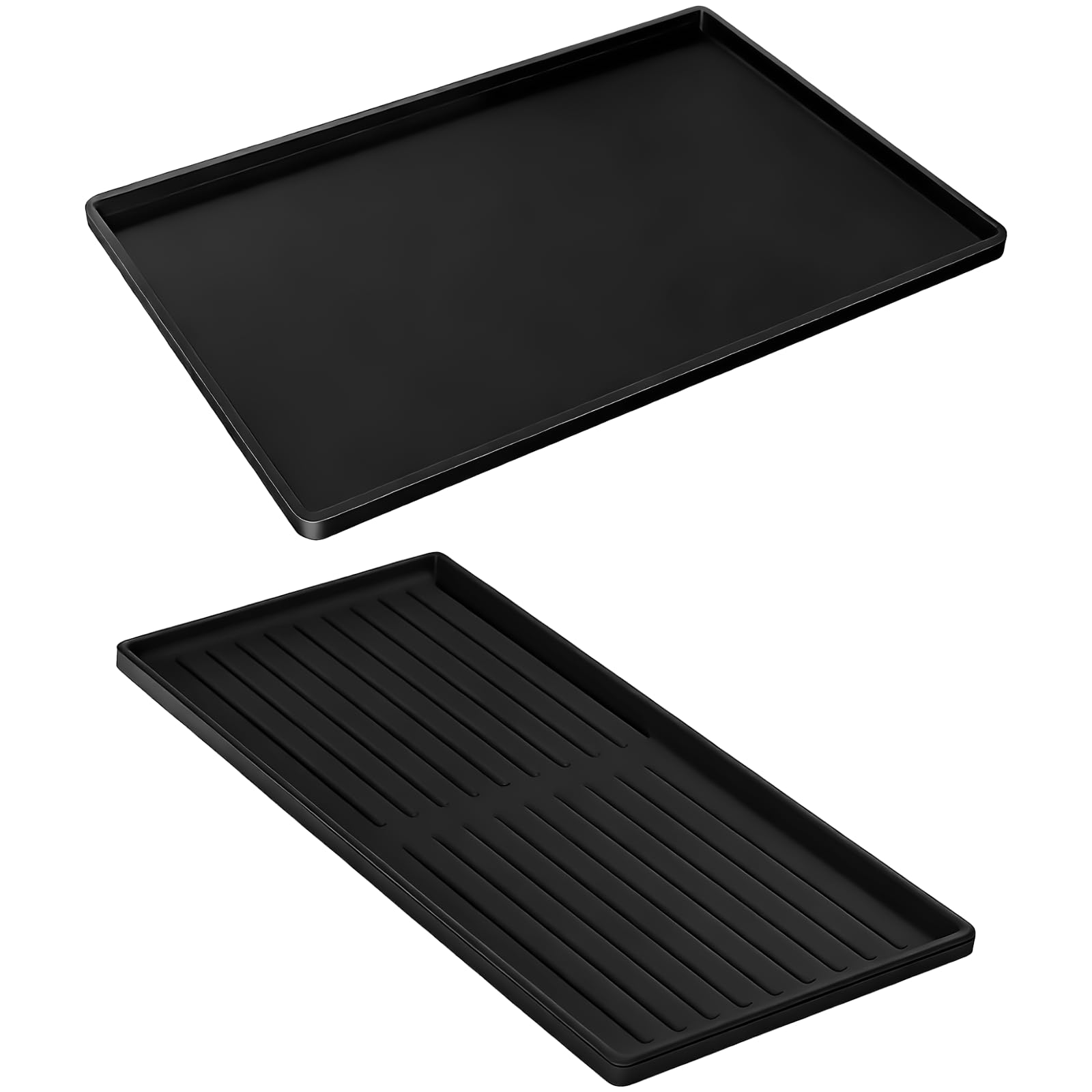 2 Stk. Silikon-Kaffeeunterlagen-Set, mit 60 x 39,9 cm Kaffeeunterlage und 39,1 x 19 cm Abtropfmatte, rutschfest, hitzebeständig, schwarz, für Küche und Kaffeebar