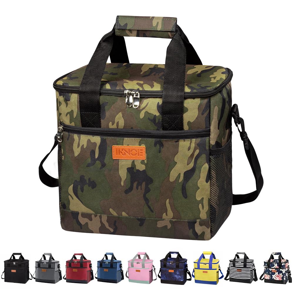 iknoe Collapsible 24 Can Insulated Cooler Bag with Multi-Pockets for Adult & Kids Lunch, Beach, Picnic, Work, School (Camo)