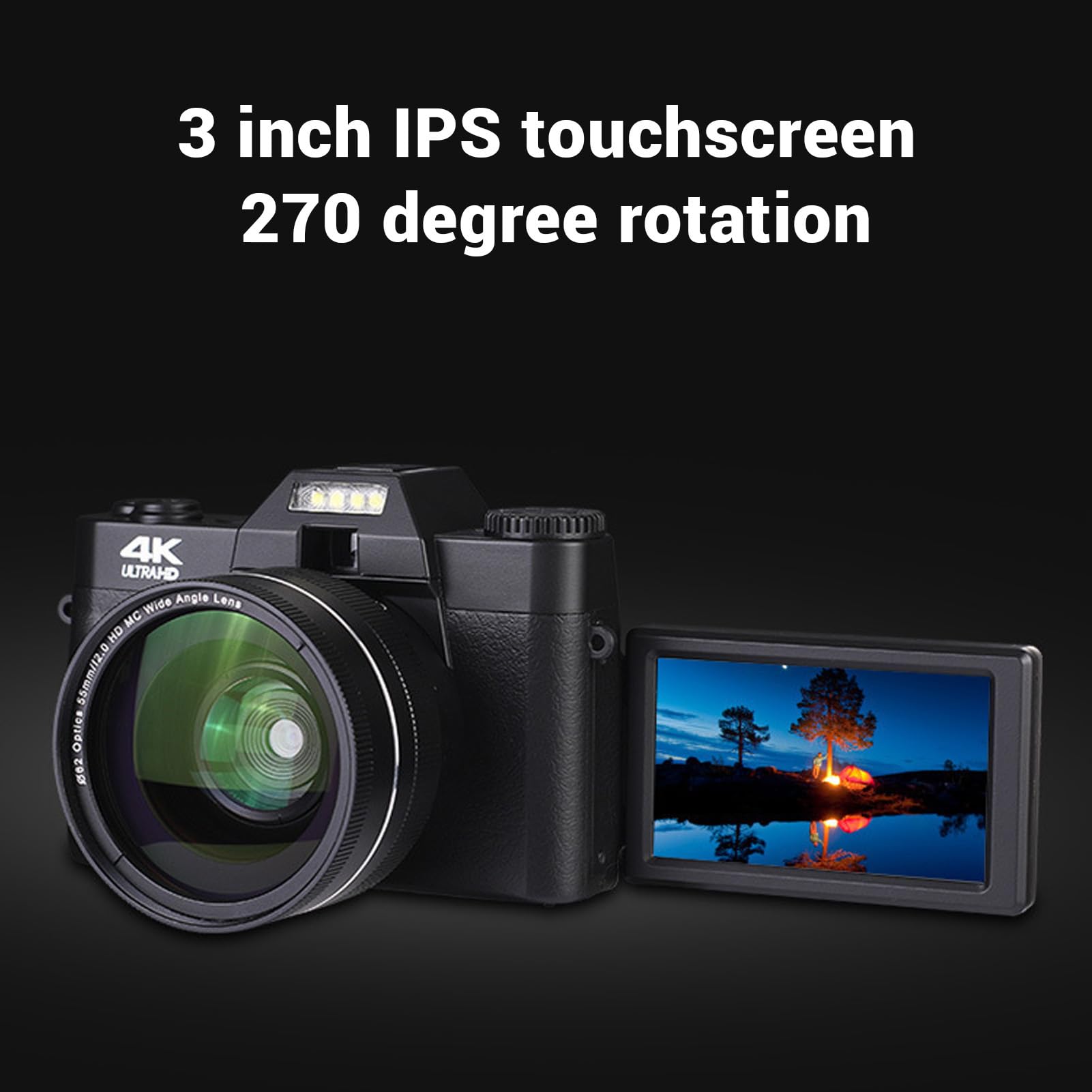 Videocamera Digitale 4K 60FPS 75MP, Fotocamera Mirrorless con Zoom 6X e Schermo HD da 3 Pollici, Batteria 1700mAh, Compatta da Viaggio, Webcam per Videochiamate