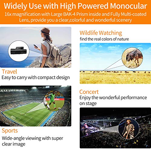 Monocular Telescope - 16X50 High Definition FMC BAK4 【HD Monocular for Bird Watching】 with Smartphone Holder & Tripod IPX7 Waterproof & Eco-Friendly Materials for Camping Travelling Hunting