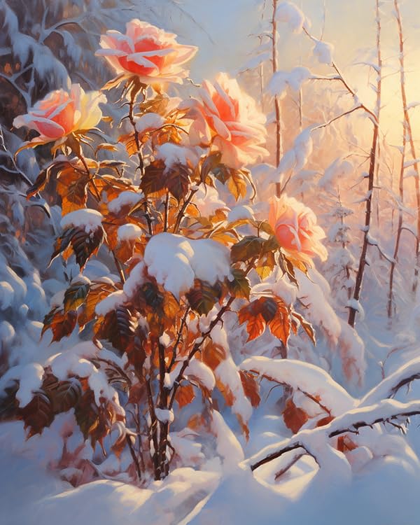 ZMHZMY Paint by Numbers Kits Bouquet of Roses in Snow DIY Digital Painting by Numbers Kits Hand Painted Home Decoration 40x50cm 40x50cm