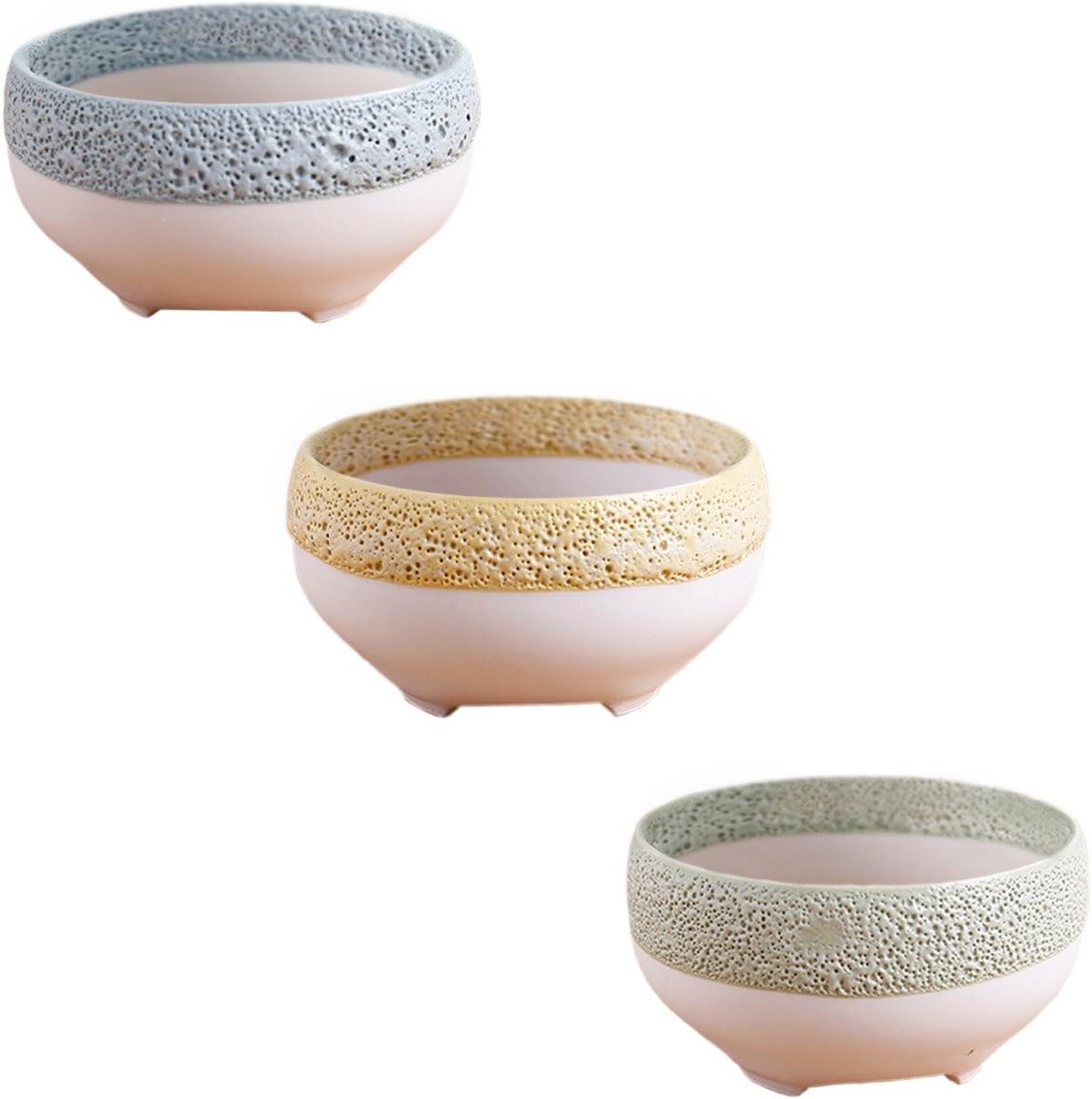 3.14 Inch Succulent Pots | New Design 3 White and Color Pcs Set of Unglazed Ceramic Planter Container for Mini Plant Bonsai Flowers Lithops Succulents and Cactus | Ideal Modern Decor Gift | by WKatze