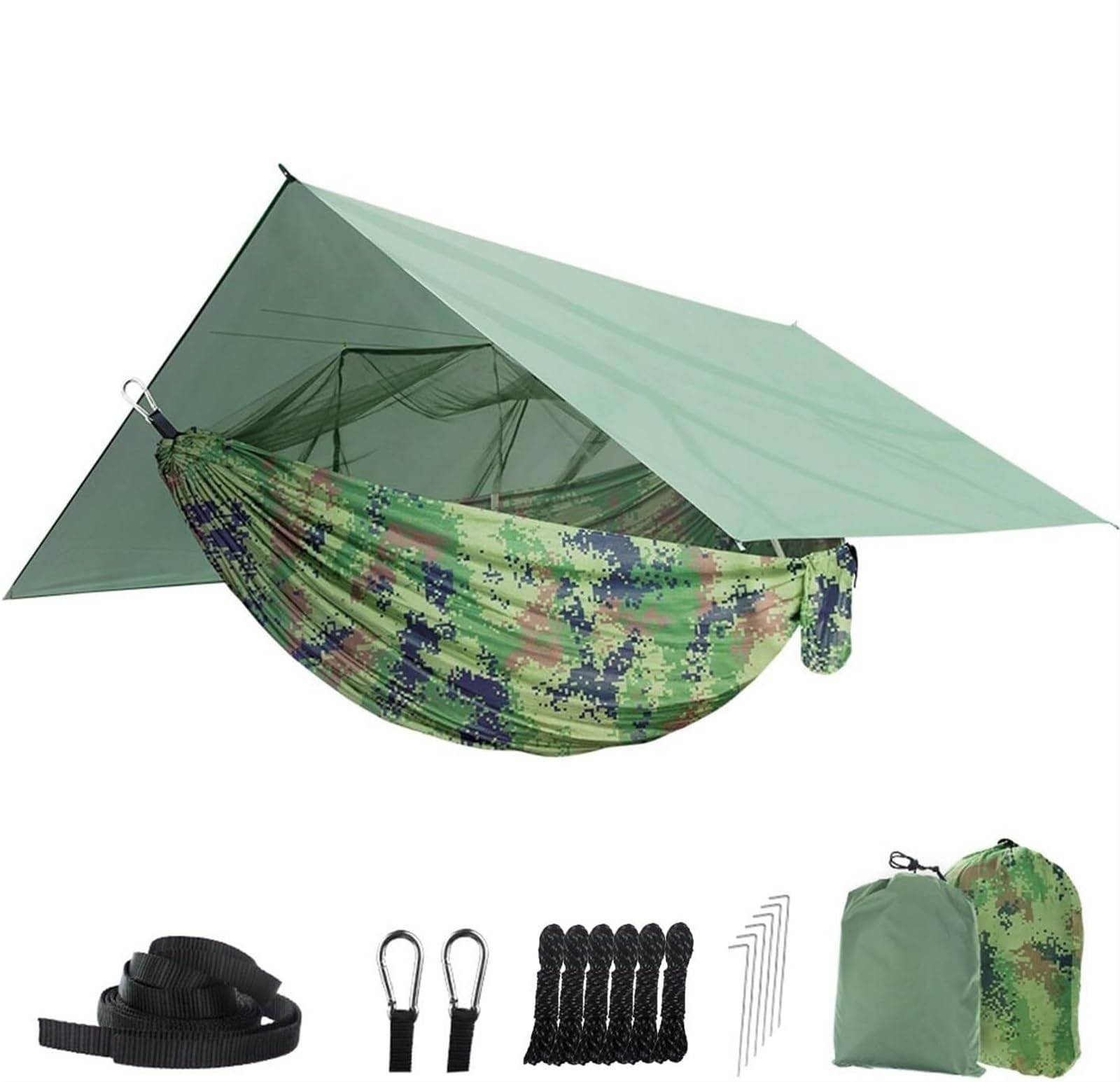 Hamak Ultralekki, Hammock Hamak Z Plandeką Przeciwdeszczową I Siatką, Przenośny Kempingowy 260x140 Cm Podwójny Na Drzewie Zewnątrz na Kemping, na Zewnątrz(D)