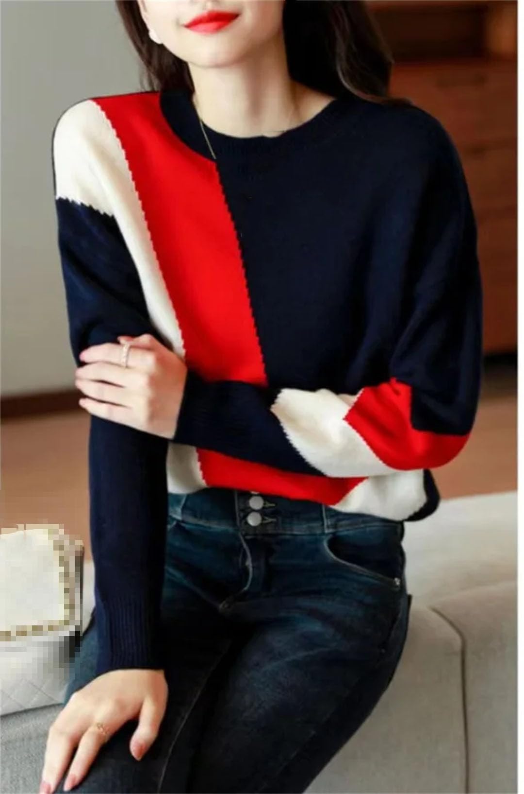 Vogrtcc Maglione da Donna Autunno/Inverno Pullover Lavorato A Maglia Maglieria O-Collo Maglione Oversize