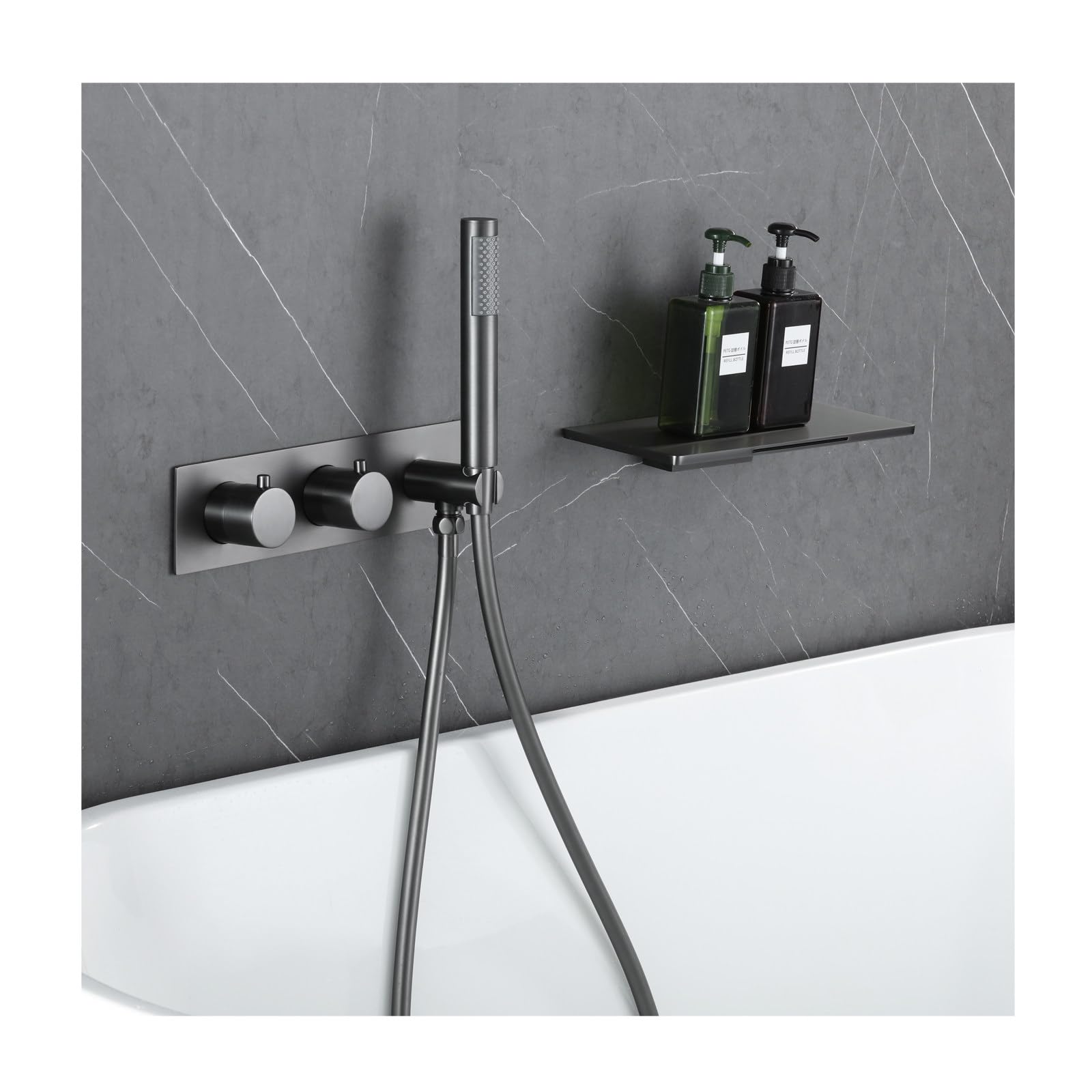 Mitigeur baignoire cascade gris encastrable mural avec douchette