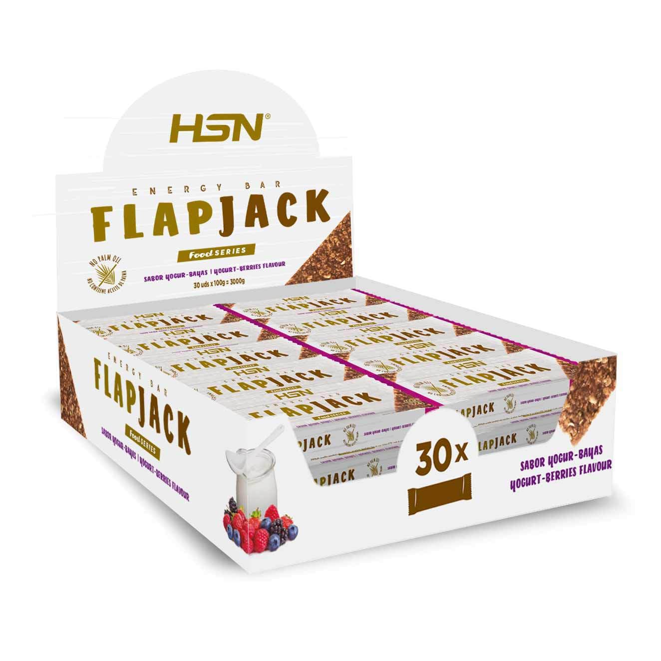 HSN Energy Bar Flapjack | Yogur Bayas - 30 unidades de 100g | Barritas energéticas con copos de avena, fruta natural y almendras | Sin aceite de palma | Apto Vegetariano Sin Edulcorantes