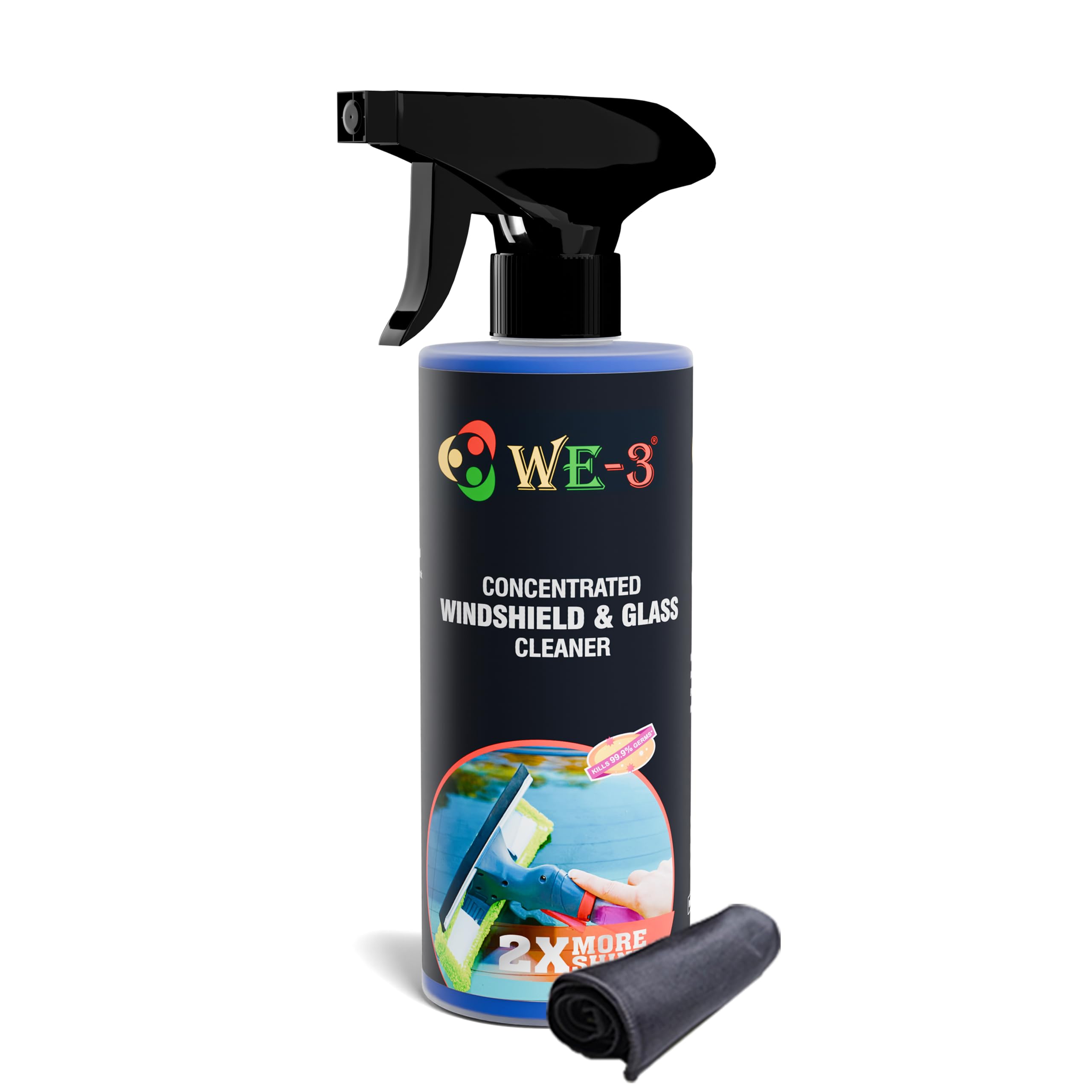 WE-3 Windshield Glass Cleaner – Multi-Purpose Concentrated Glass Cleaner, Streak-Free Shine, Anti-Fog Formula, Glass Surface Shiner, Automotive Glass Gloss (500ML)