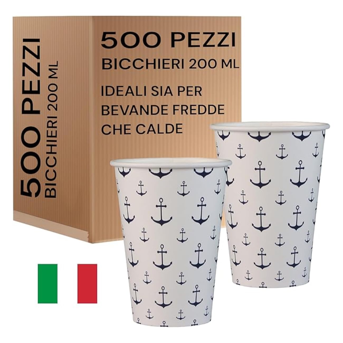 Gobelets en papier compostable jetables 200 ml recyclables verres biodégradables jetables pour boissons chaudes et froides Lot de 500 et 2000 pièces (500, ancre bleu)