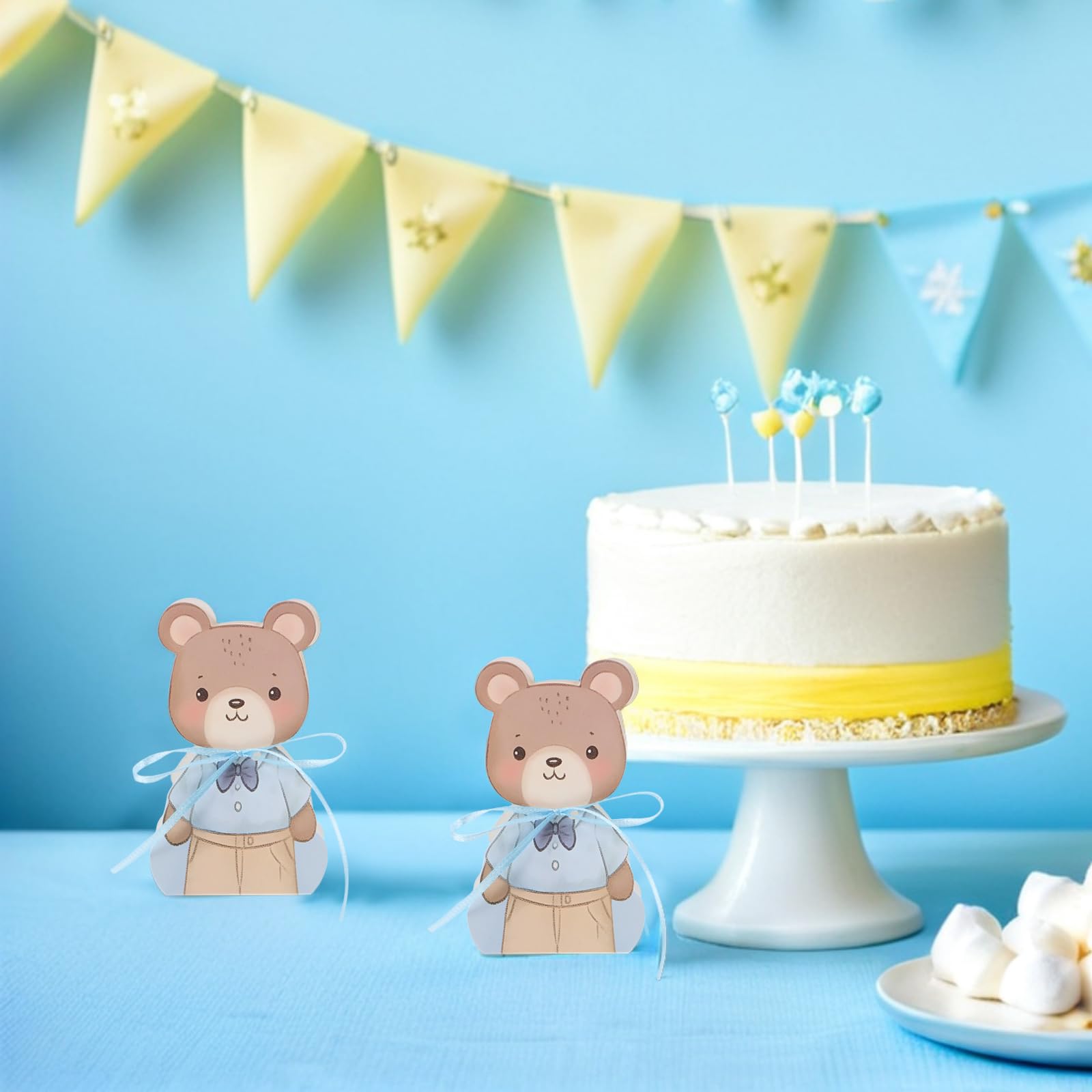 Cajas de Obsequio para Bebés Shower 50 Unidades Mini Cajas Plegables de Papel Diseño de Oso Azul para Centros de Mesa y Dulces en Fiestas de Primer Cumpleaños