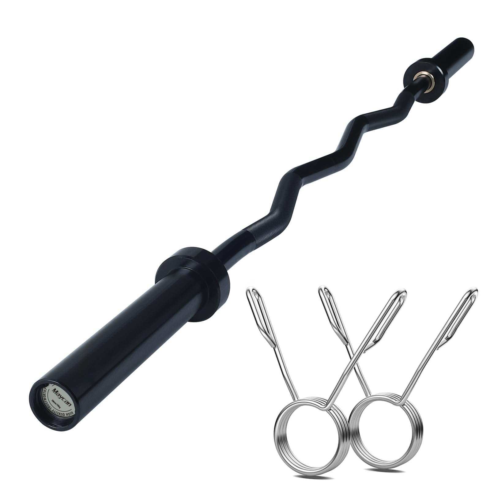MAYCAN Bilanciere olimpico per curl, 1,5 m, con cuscinetto a bilanciere dotato di due collari a molla, adatto per sollevamento pesi, spinte dell'anca, squat e affondi