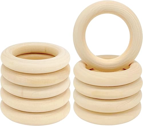 10 piezas de anillos de madera natural para manualidades, anillos de madera sin terminar para macramé, conectores de madera para colgantes de