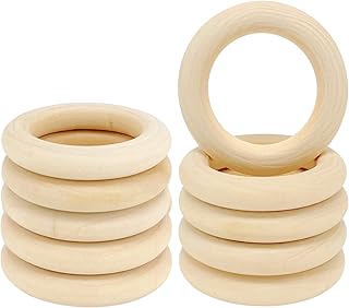 10PCS Natural Wooden Rings for Crafts, Unfinished Wooden Rings for Macrame, DIY Wood Pendant Connectors 55mm/2.2inch