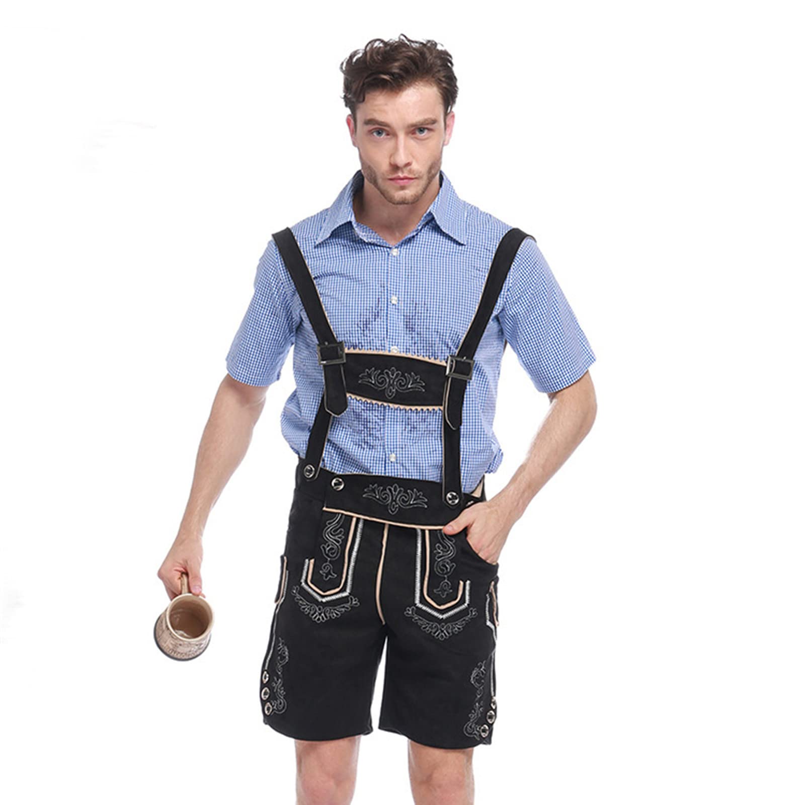 Oktoberfest Set Herren Tracht Lederhose mit Trachtenhemd Bayrisches Komplettset Echthosen Trachtenset Traditionelle Couture Gr. 52-62