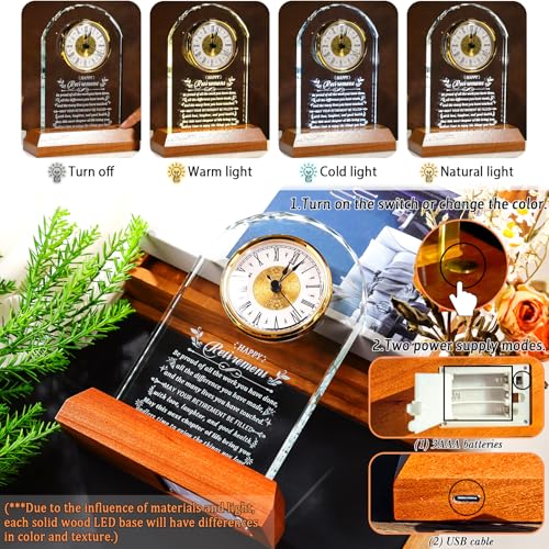 Image of Ornalrist Happy Retirement Clock Gifts for Women Men Glass Retirement Clock with Wooden Light Base Farewell Going Away Keepsake for Retired Woman Coworker Teacher Boss Leader Nurse