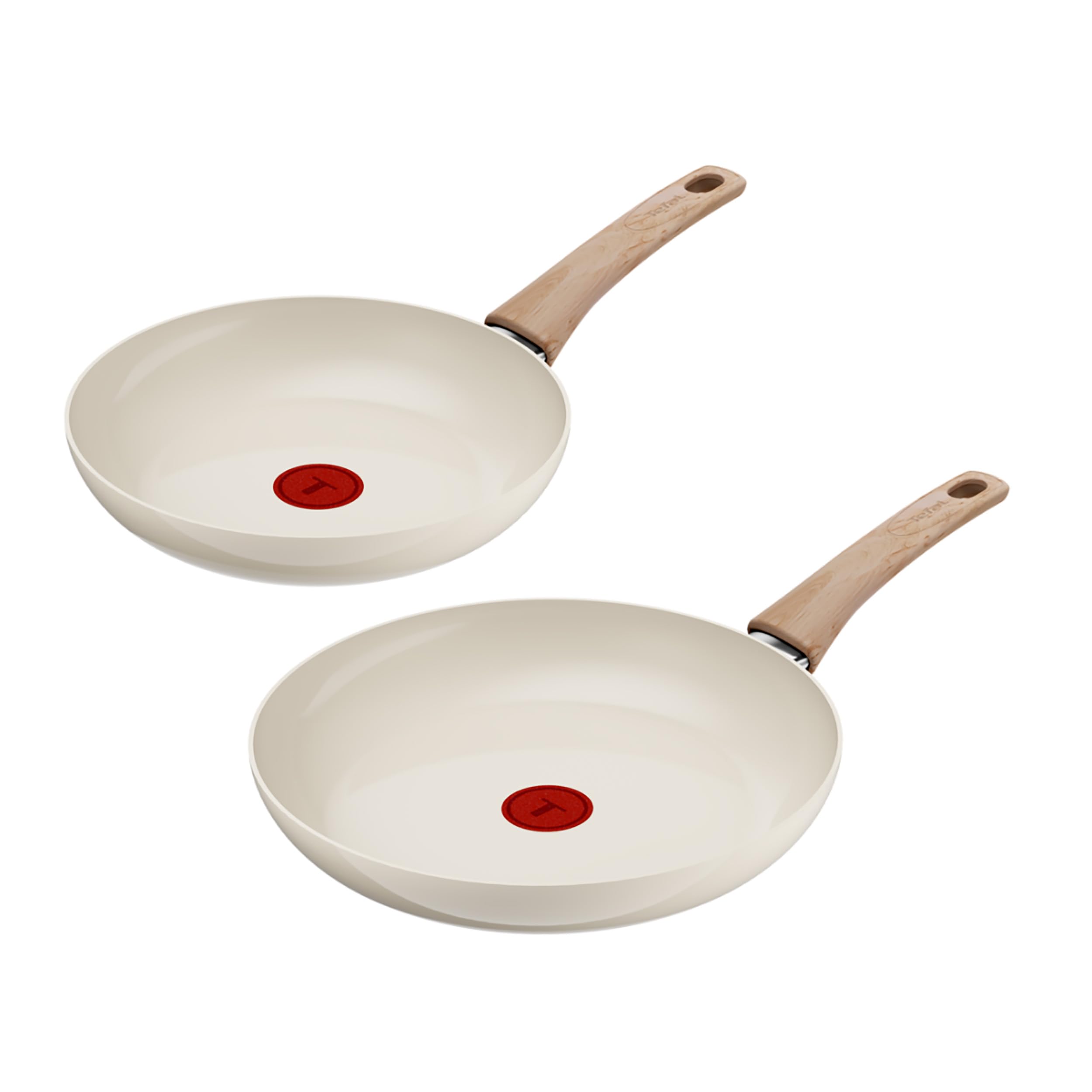Tefal Reflect On 2-tlg. Pfannen-Set, 24/28 cm, keramische Antihaftbeschichtung, recycelter Aluminiumkörper, Thermo-Signal, für alle Herdarten, einfache Reinigung, Creme, G0229032