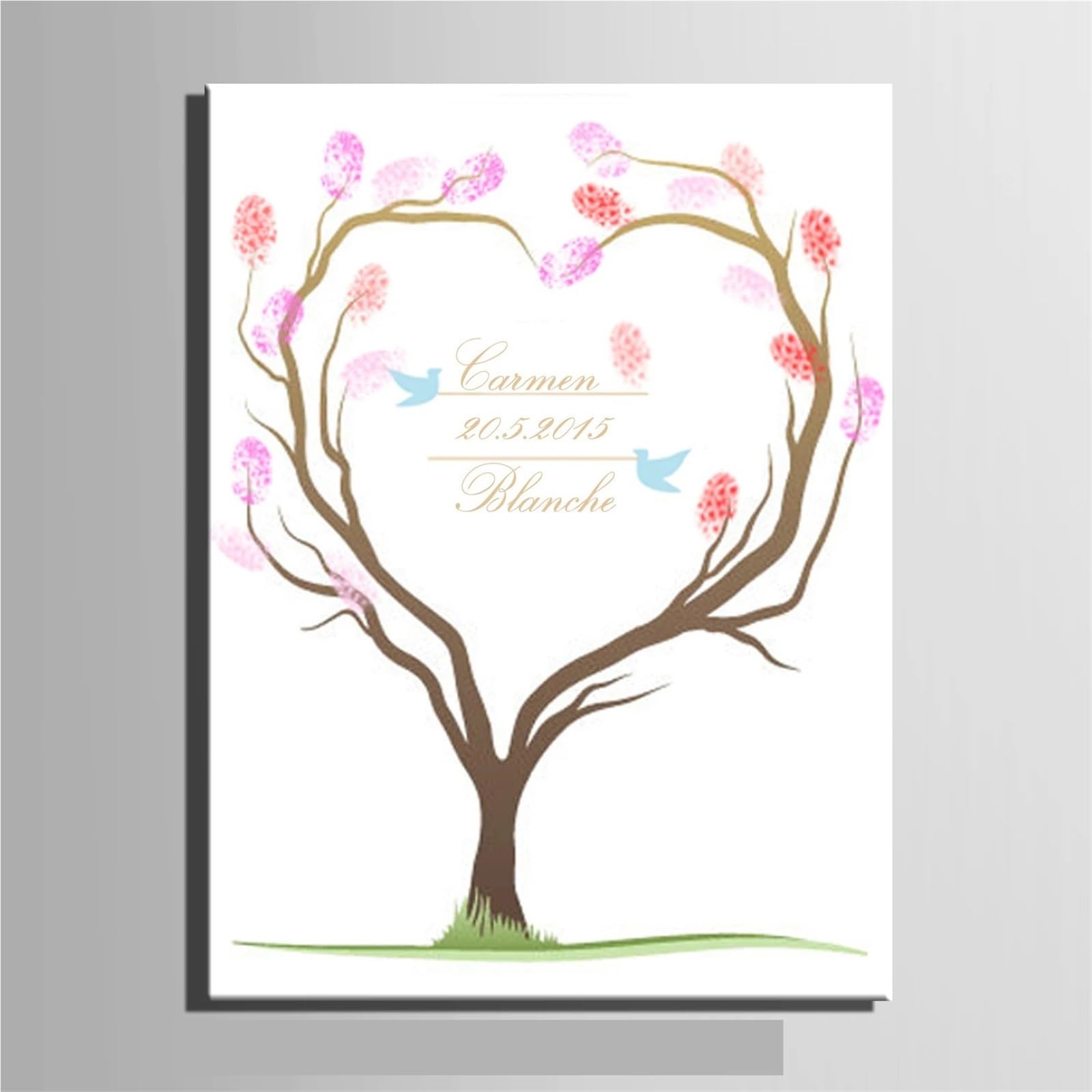 Hochzeits-Fingerabdruck Baum Hochzeit Fingerabdruck Baum Leinwand Malerei DIY Gästebuch for Party Dekor(60x80cm 24x32inch,Style06)