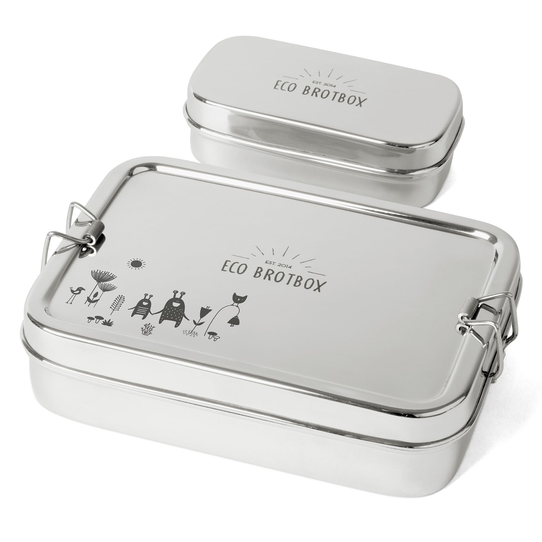 Lunch Box XL Including Snack Box Stainless Steel Lunch Box with Cheerful and Durable Laser Engraving Children Without Harmful Substances Capacity 0.7 L and 0.2 L (Monster)