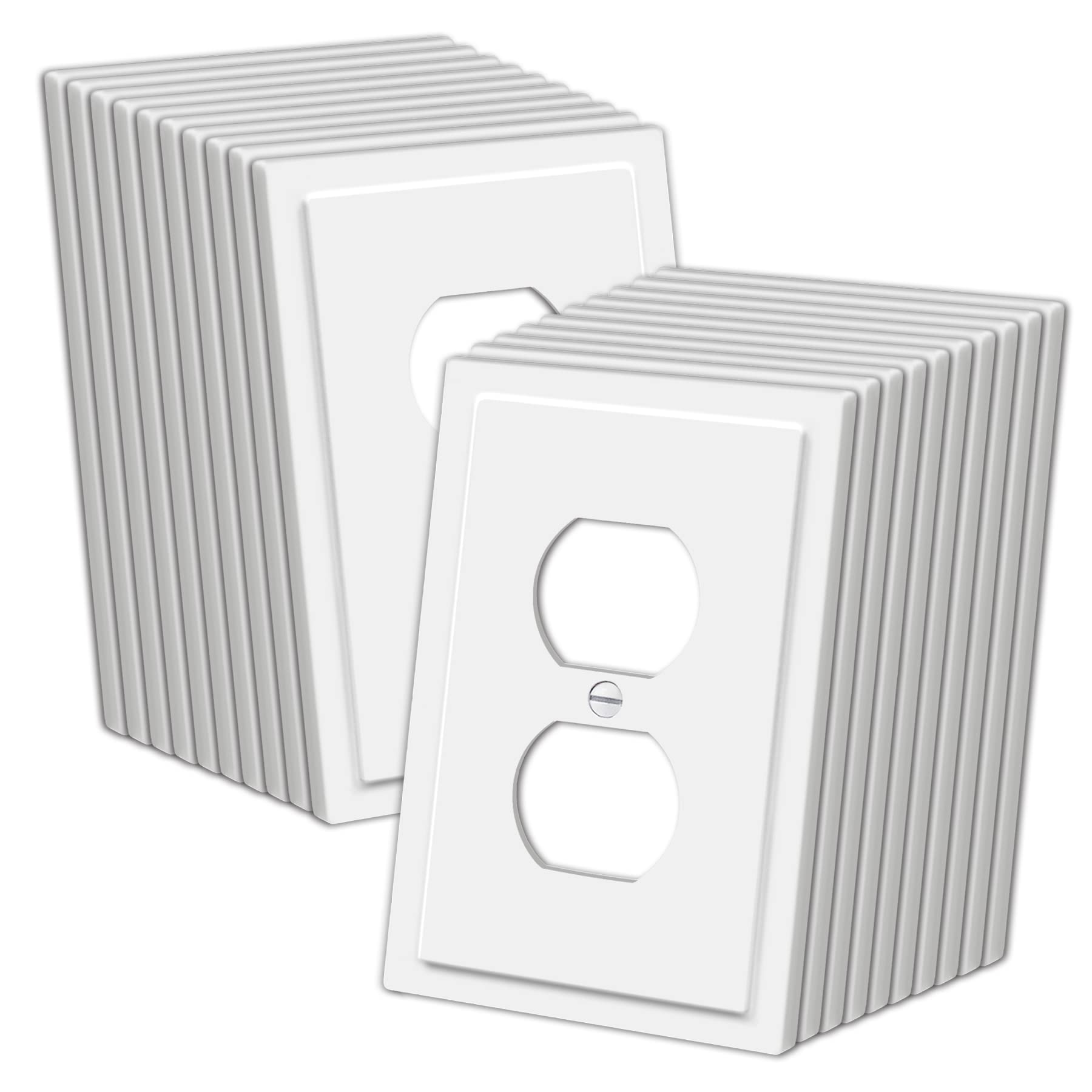 CML Modern Framed Single Duplex Wall Plate, 20 Pack Decorative Outlet Covers, 1-Gang Switch Plates, Impact Resistant Polycarbonate, Standard Size 3.15â€?X 4.87â€?, White