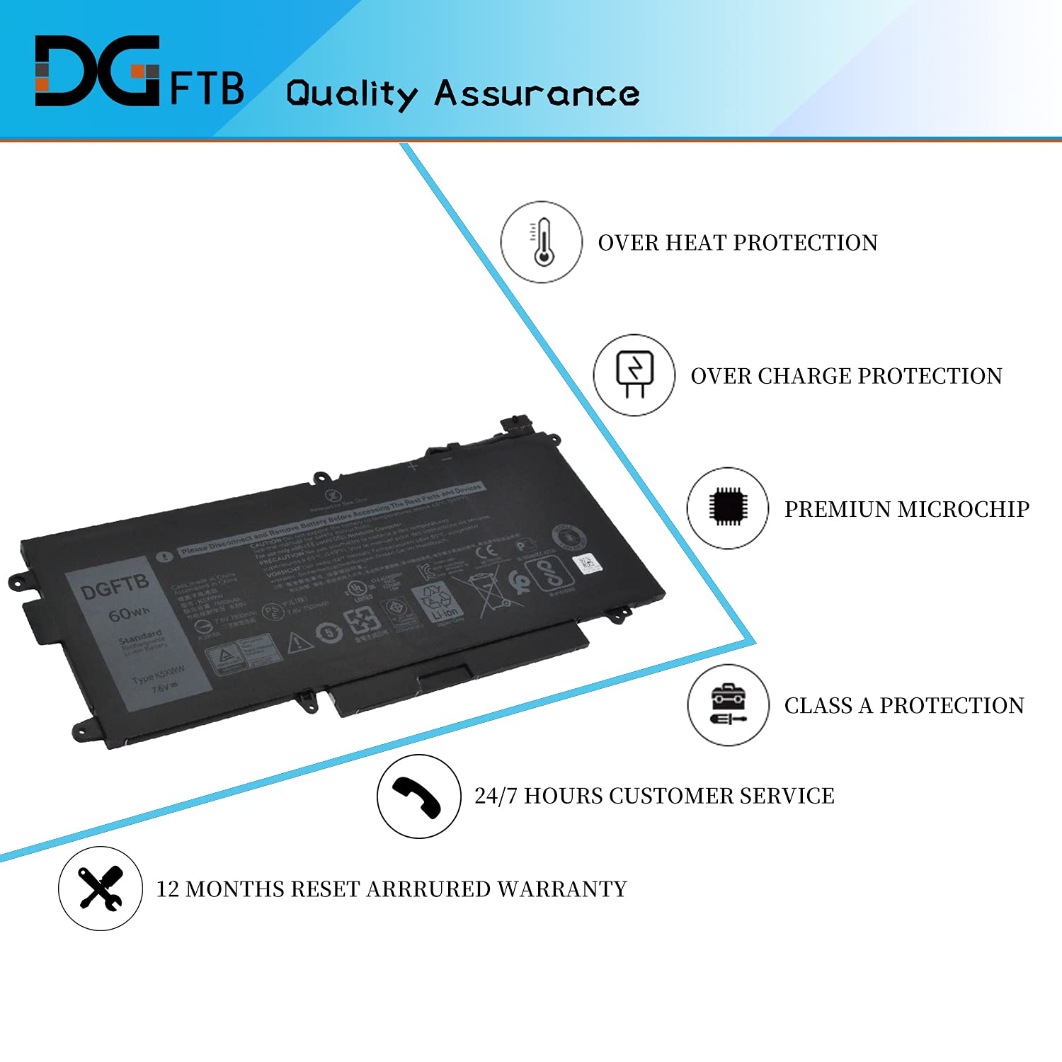 CRLYLC 7.6V 60Wh K5XWW Laptop Akku für Dell Latitude 5289 7389 7390 E5289 P29S001 P29S002 2-in-1 L3180 Latitude 12 5000 5289 Series Notebook 6CYH6 71TG4 725KY J0PGR N18GG 7500mAh 4-Cell Battery