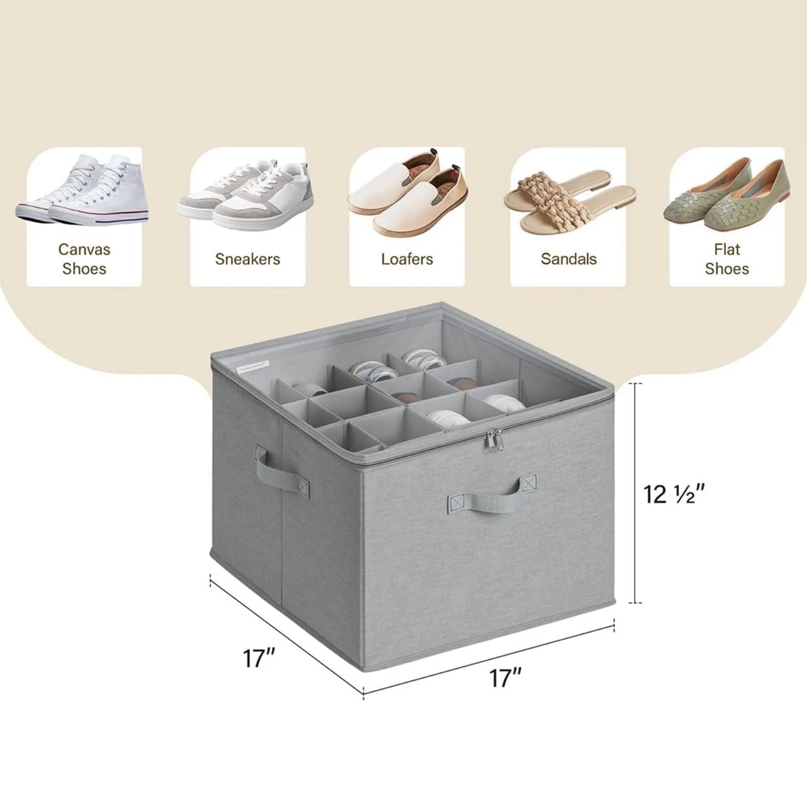 Emboadlie, organizer per scarpe in tessuto, 2025, per fino a 16 paia, contenitore per scarpe, con divisori regolabili e copertura trasparente (grigio)